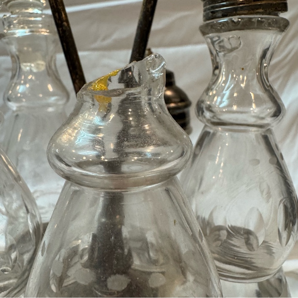 Antique 1800s Silver Cruet Set with Glass Bottles by Pairpoint Mfg. Co - Picture 7 of 14